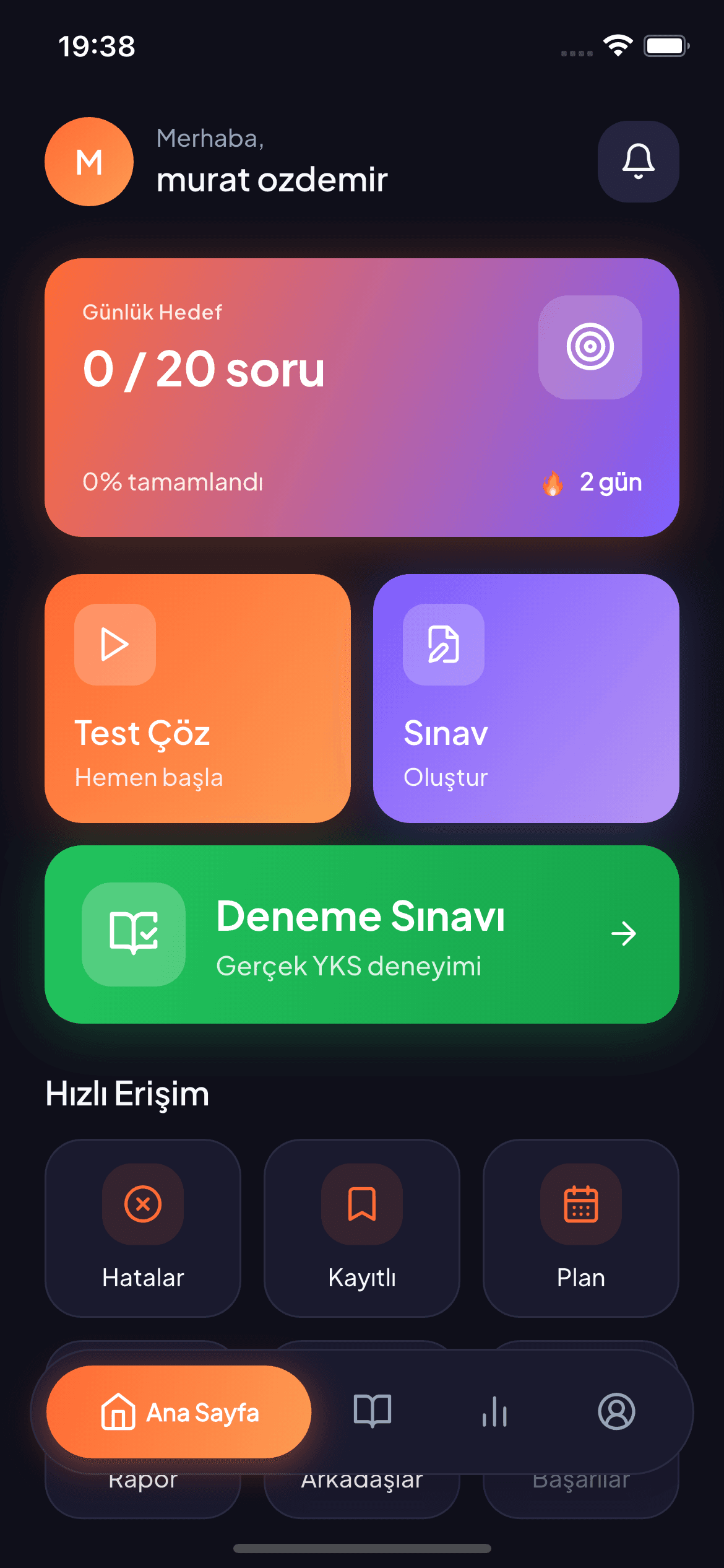 Ana sayfa ekranı